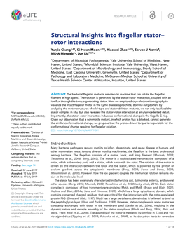 Structural Insights Into Flagellar Stator– Rotor Interactions Yunjie Chang1,2†, Ki Hwan Moon1,3†‡, Xiaowei Zhao2,4†§, Steven J Norris4, MD a Motaleb3*, Jun Liu1,2,4*