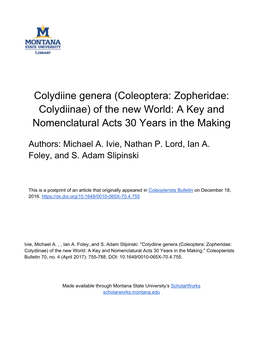 Colydiine Genera (Coleoptera: Zopheridae: Colydiinae) of the New World: a Key and Nomenclatural Acts 30 Years in the Making