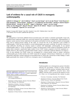 Lack of Evidence for a Causal Role of CALR3 in Monogenic Cardiomyopathy