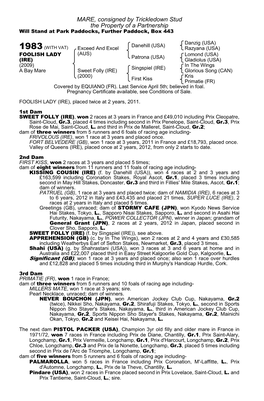 MARE, Consigned by Trickledown Stud the Property of a Partnership Will Stand at Park Paddocks, Further Paddock, Box 443
