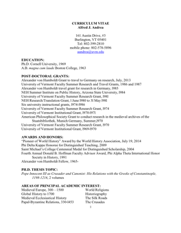 CURRICULUM VITAE Alfred J. Andrea 161 Austin Drive, #3