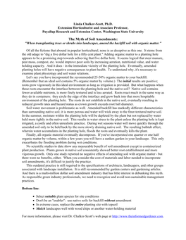 The Myth of Soil Amendments: "When Transplanting Trees Or Shrubs Into Landscapes, Amend the Backfill Soil with Organic Matter."