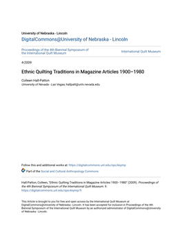 Ethnic Quilting Traditions in Magazine Articles 1900Â•Fi1980