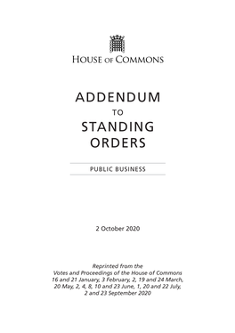 Addendum to the Standing Orders 2 October 2020