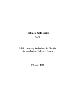 Technical Note Series Public Housing Authorities in Florida: an Analysis Of