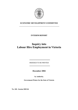 Inquiry Into Labour Hire Employment in Victoria