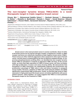 The Non-Receptor Tyrosine Kinase TNK2/ACK1 Is a Novel Therapeutic Target in Triple Negative Breast Cancer