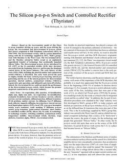 The Silicon Pnpn Switch and Controlled Rectifier (Thyristor)