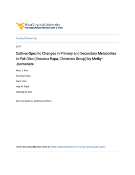 Cultivar-Specific Changes in Primary and Secondary Metabolites in Pak Choi (Brassica Rapa, Chinensis Group) by Methyl Jasmonate