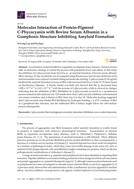 Molecular Interaction of Protein-Pigment C-Phycocyanin with Bovine Serum Albumin in a Gomphosis Structure Inhibiting Amyloid Formation