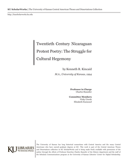 Twentieth Century Nicaraguan Protest Poetry: the Struggle for Cultural Hegemony
