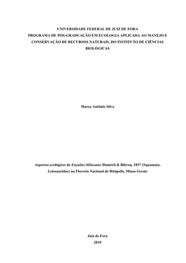 Universidade Federal De Juiz De Fora Programa De Pós-Graduação Em Ecologia Aplicada Ao Manejo E Conservação De Recursos Naturais, Do Instituto De Ciências Biológicas