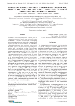 Stability of Housekeeping Genes in Human Intervertebral Disc, Endplate and Articular Cartilage Cells in Multiple Conditions for Reliable Transcriptional Analysis S