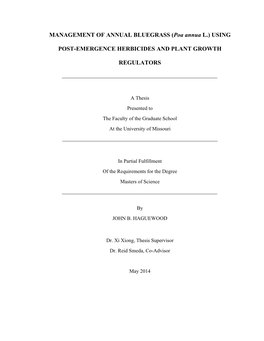 MANAGEMENT of ANNUAL BLUEGRASS (Poa Annua L.) USING