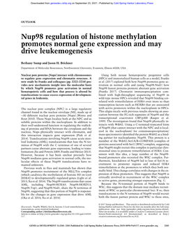 Nup98 Regulation of Histone Methylation Promotes Normal Gene Expression and May Drive Leukemogenesis
