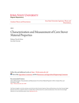 Characterization and Measurement of Corn Stover Material Properties Brittany Nicole Schon Iowa State University