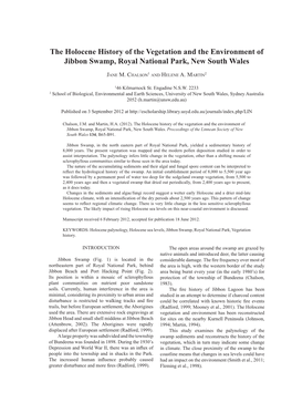 The Holocene History of the Vegetation and the Environment of Jibbon Swamp, Royal National Park, New South Wales