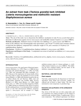 An Extract from Teak (Tectona Grandis) Bark Inhibited Listeria Monocytogenes and Methicillin Resistant Staphylococcus Aureus