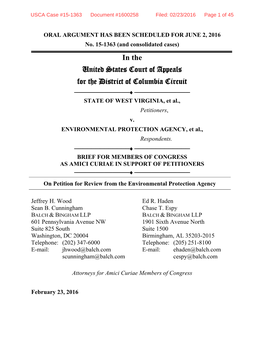 In the United States Court of Appeals for the District of Columbia Circuit ────────────────────────── STATE of WEST VIRGINIA, Et Al., Petitioners, V