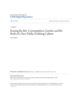 Raising the Bar: Consumption, Gender, and the Birth of a New Public Drinking Culture Adam Blahut