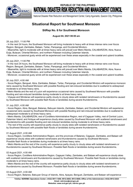 Situational Report for Southwest Monsoon