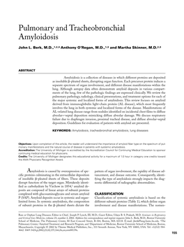 Pulmonary and Tracheobronchial Amyloidosis