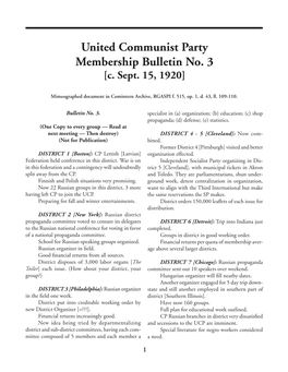 United Communist Party Membership Bulletin No. 3 [C