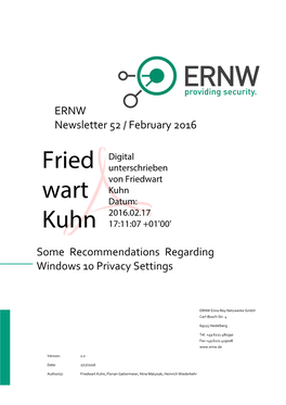 Some Recommendations Regarding Windows 10 Privacy Settings