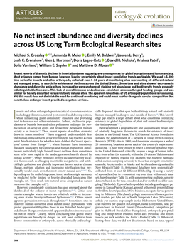 No Net Insect Abundance and Diversity Declines Across US Long Term Ecological Research Sites