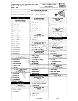 D0000 Guilford County, North Carolina SAMPLE BALLOT March 3, 2020 *D0000*