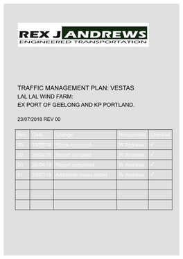 Traffic Management Plan: Vestas Lal Lal Wind Farm: Ex Port of Geelong and Kp Portland