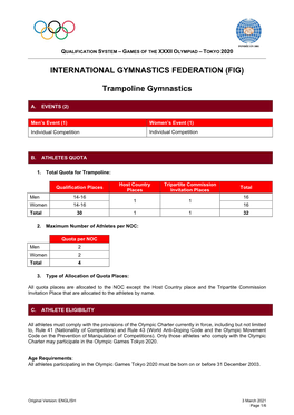 INTERNATIONAL GYMNASTICS FEDERATION (FIG) Trampoline