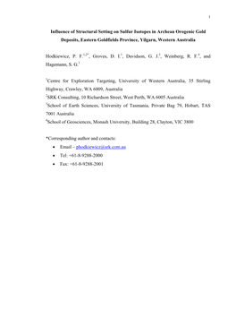 Influence of Structural Setting on Sulfur Isotopes in Archean Orogenic Gold Deposits, Eastern Goldfields Province, Yilgarn, Western Australia