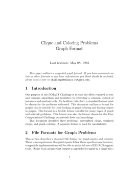 Clique and Coloring Problems Graph Format