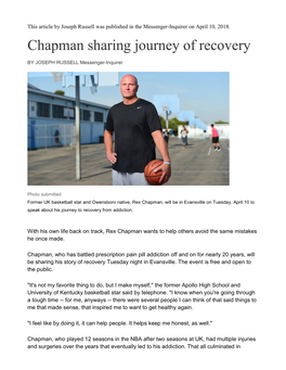 Chapman Sharing Journey of Recovery