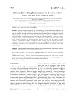 Plant-Sex-Biased Tritrophic Interactions on Dioecious Willow 1 2 3, MD.FAISAL KABIR, KIM K