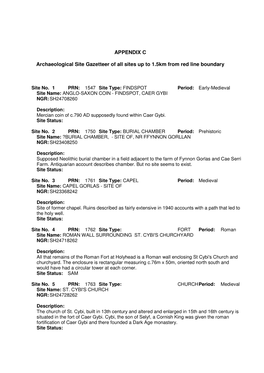 APPENDIX C Archaeological Site Gazetteer of All Sites up to 1.5Km