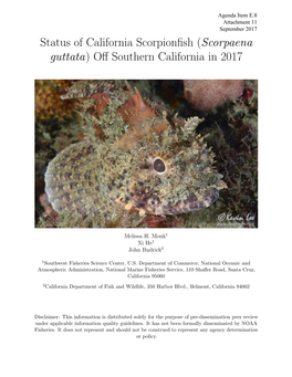 Status of California Scorpionfish (Scorpaena Guttata) Off Southern California in 2017