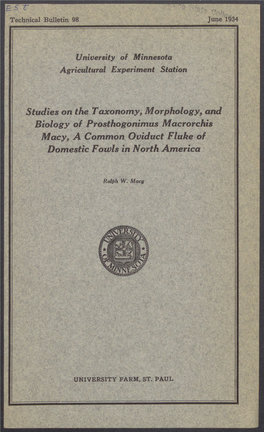 Studies on the Taxonomy, Morphology, and Biology of Prosthogonimus Macrorchis Macy, a Common Oviduct Fluke of Domestic Fowls in North America