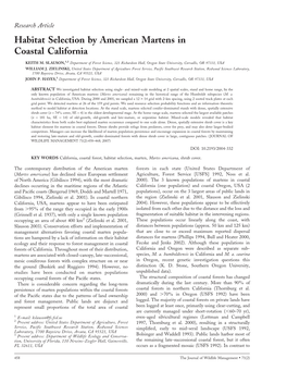 Habitat Selection by American Martens in Coastal California