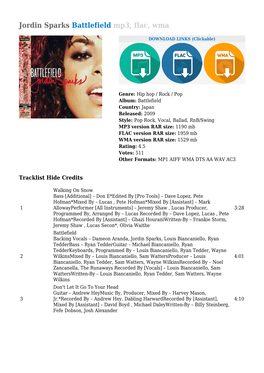 Jordin Sparks Battlefield Mp3, Flac, Wma