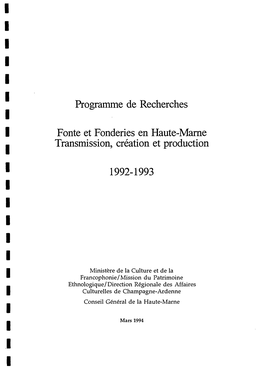 Programme De Recherches Fonte Et Fonderies En Haute-Marne