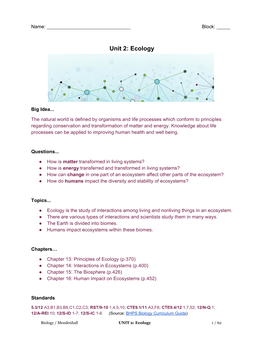 Unit 2: Ecology