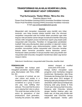 Transformasi Nilai-Nilai Kearifan Lokal Masyarakat Adat Cireundeu