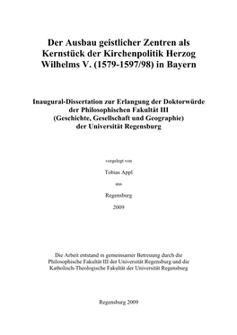 Der Ausbau Geistlicher Zentren Als Kernstück Der Kirchenpolitik Herzog Wilhelms V