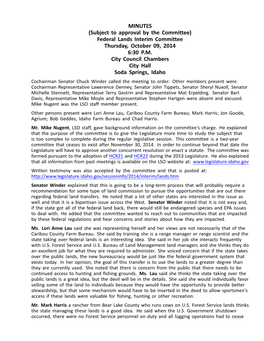 Federal Lands Interim Committee Thursday, October 09, 2014 6:30 P.M