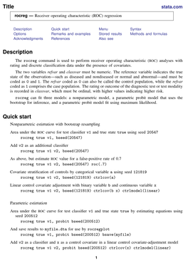 Rocreg — Receiver Operating Characteristic (ROC) Regression