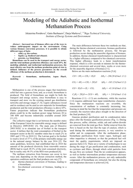 «Modeling of the Adiabatic and Isothermal Methanation Process»