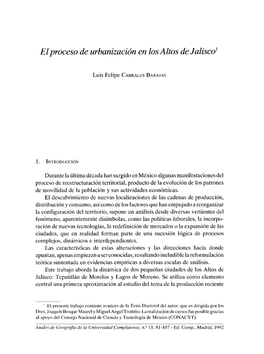 Elproceso De Urbanización En Losaltos De Jaliscot