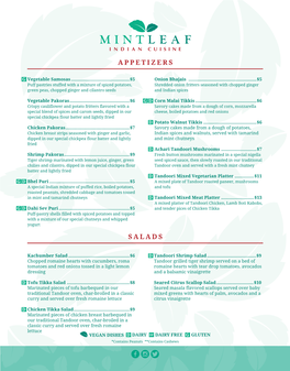 Mint Leaf Menu DINNER